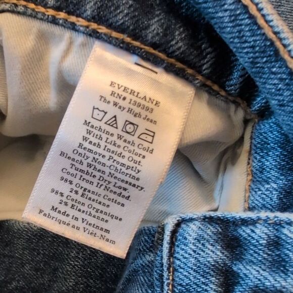 Everlane The Way High Jean Organic Cotton Raw Hem Distressed Blue 28 Regular - Picture 9 of 15